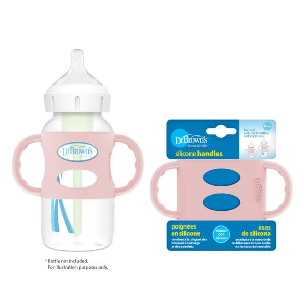 Dr. Brown's Siliconen handles brede halsfles | roze - Afbeelding 3