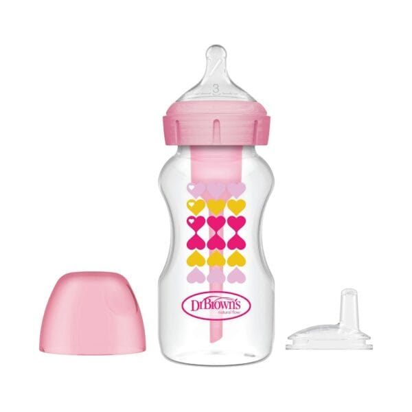 Dr. Brown's Options+ Bottle to Sippy Starter kit | Brede halsfles roze 270 ml