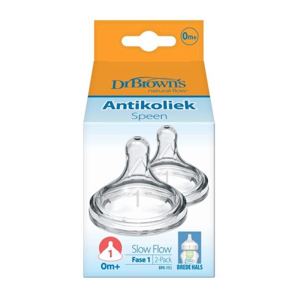 Dr. Brown’s Options+ Anti-colic Speen fase 1 brede halsfles | 2 stuks - Afbeelding 2