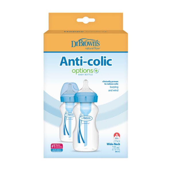 Dr. Brown's Options+ Anti-colic Bottle 2-pack | Brede halsfles blauw 270 ml - Afbeelding 3