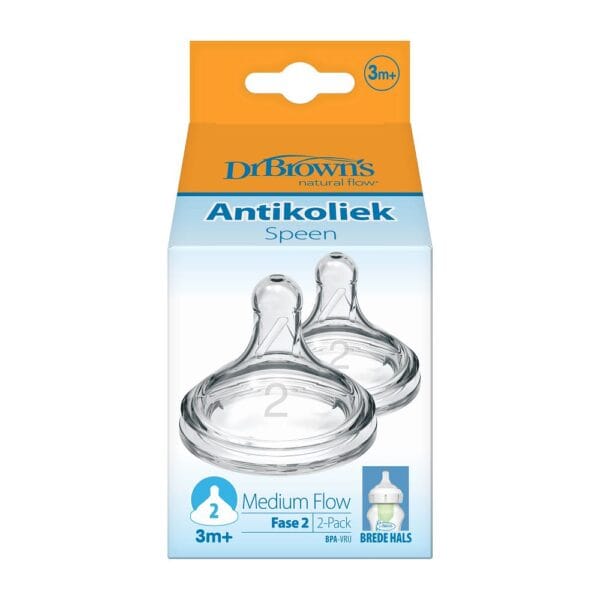 Dr. Brown’s Options+ Anti-colic Speen fase 2 brede halsfles | 2 stuks - Afbeelding 2