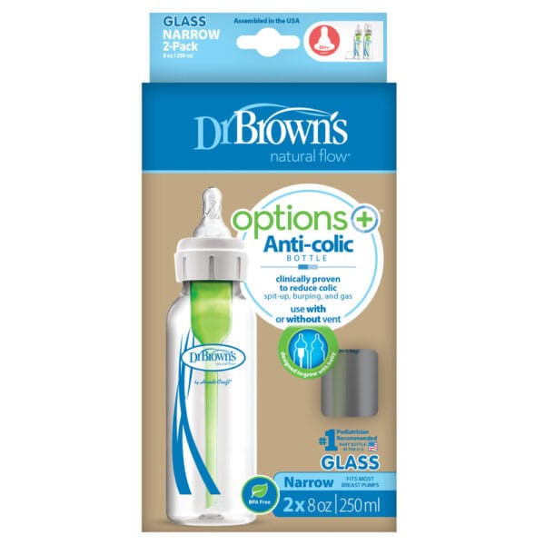 Dr. Brown’s Options+ Anti-colic Bottle 2-pack | Standaard halsfles 250 ml glas - Afbeelding 2