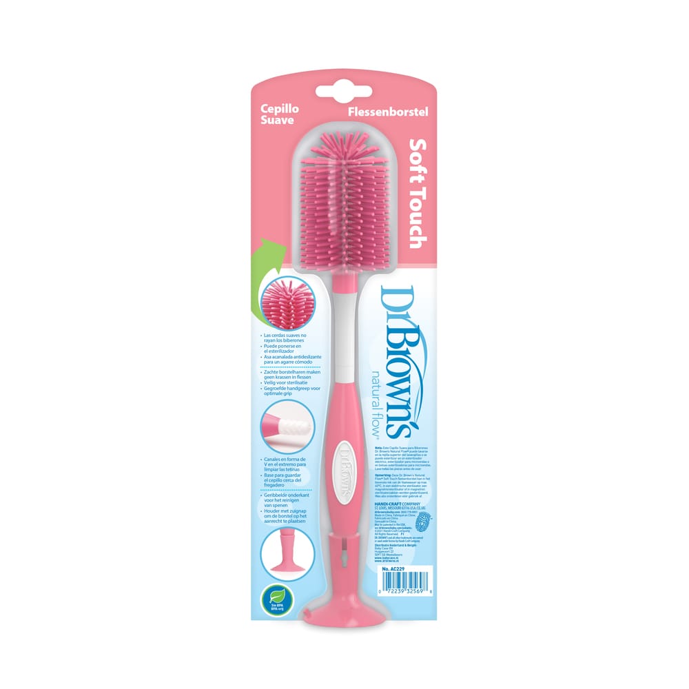 Dr. Brown’s Siliconen flessenborstel brede halsfles | roze - Afbeelding 3