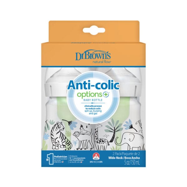 Dr. Brown's Options+ Anti-colic Bottle 2-pack | Brede halsfles 150 ml Jungle - Afbeelding 2