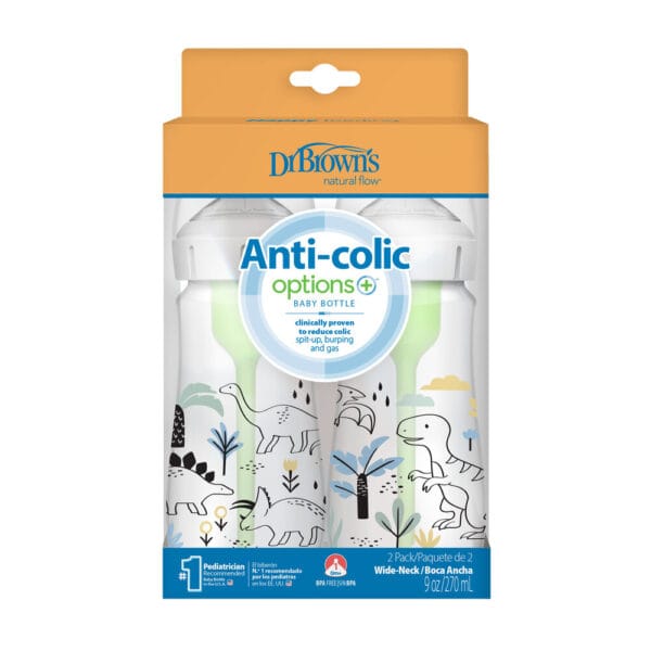 Dr. Brown's Options+ Anti-colic Bottle 2-pack | Brede halsfles 270 ml Dino - Afbeelding 2