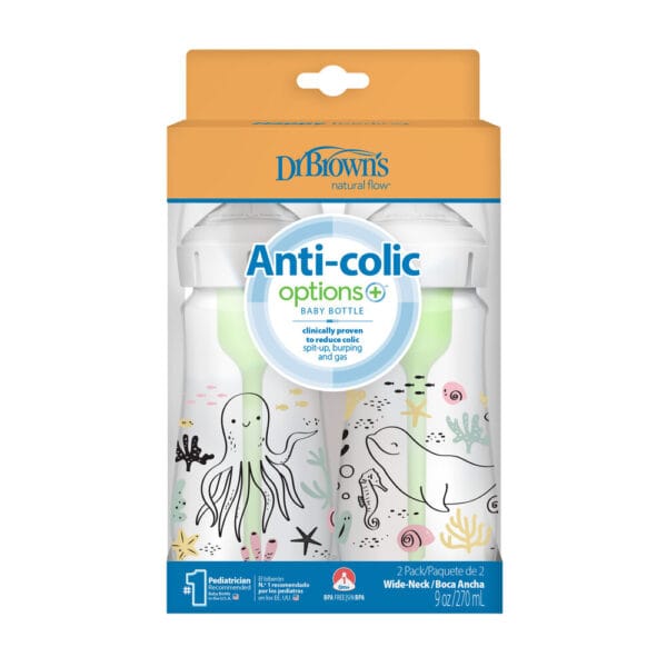 Dr. Brown's Options+ Anti-colic Bottle 2-pack | Brede halsfles 270 ml Oceaan - Afbeelding 2