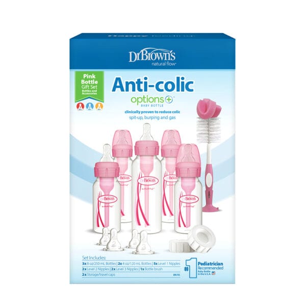 Dr. Brown's Options+ Anti-colic Bottle Giftset | Standaard halsfles roze - Afbeelding 3