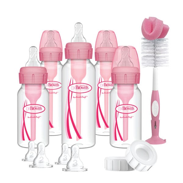 Dr. Brown's Options+ Anti-colic Bottle Giftset | Standaard halsfles roze