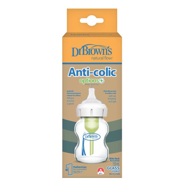 Dr. Brown’s Options+ Anti-colic Bottle | Brede halsfles 150 ml glas - Afbeelding 2