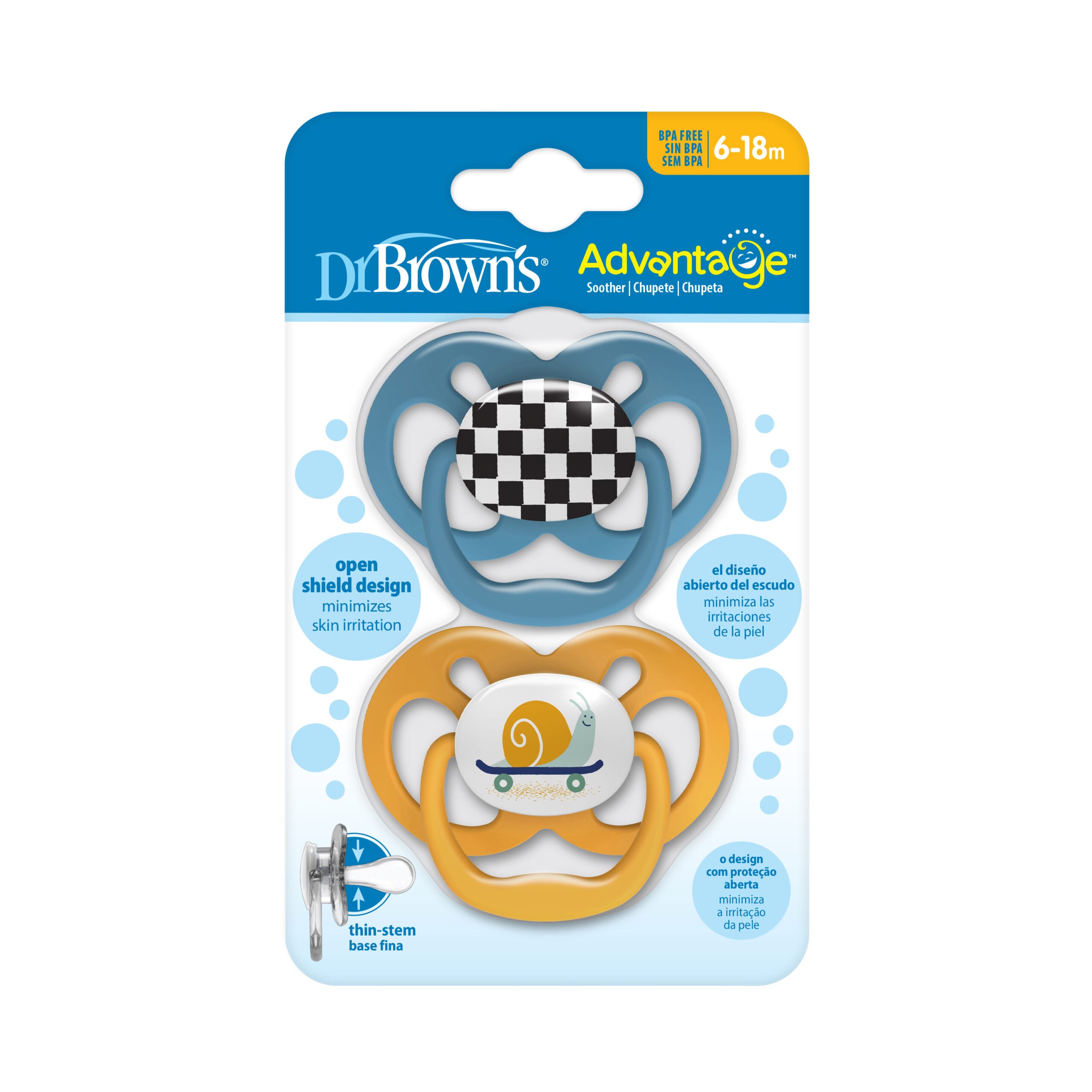dr. brown's symmetrische fopspeen fase 2 blauw/geel 2 pack
