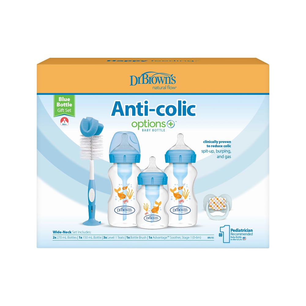 Dr. Brown’s Options+ Anti-colic Bottle Giftset | Brede halsfles blauw - Afbeelding 6