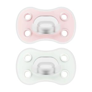 dr. brown’s advantage one piece siliconen fopspeen fase 1 in de kleuren roze en mint