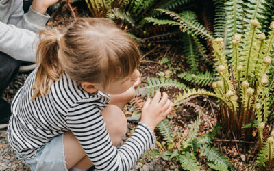 Kinderen ontdekken nieuwsgierig varens en plantjes tijdens een bosbingo in de natuur.