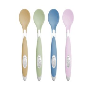 Dr. Brown’s zachte lepeltjes voor baby’s in beige, groen, blauw en roze, ideaal voor de eerste hapjes.