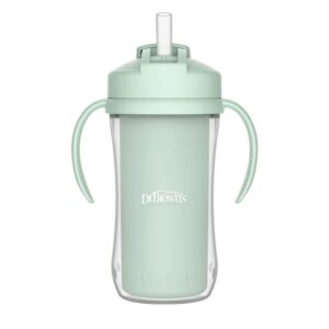 Dr. Brown's geïsoleerde rietjesbeker 300 ml lichtgroen met handvatten en open rietje
